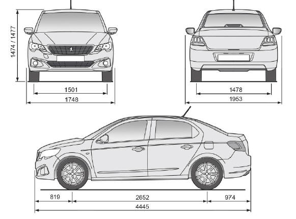 Peugeot 301. Dimensiones (en mm)